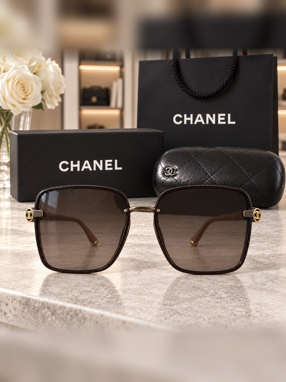 Chanel Brown Square Sunglasses